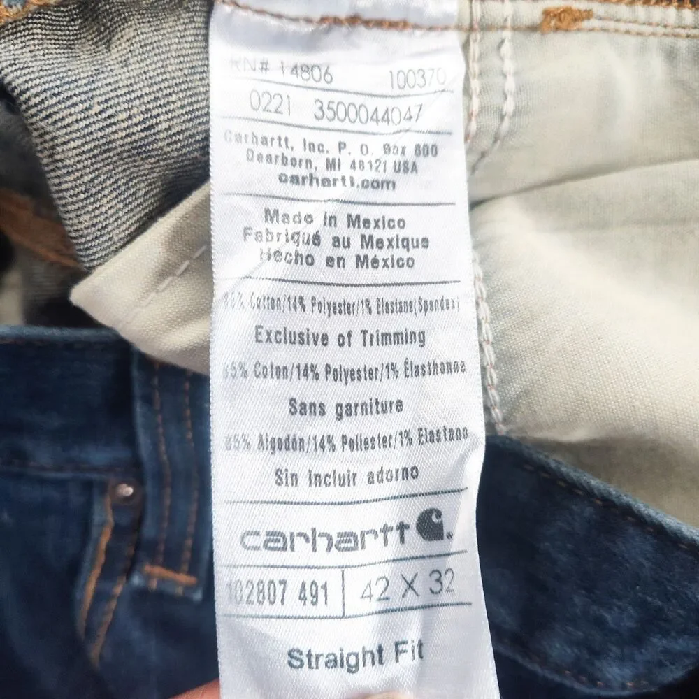 Carhartt Jeans Mens 42x32 Blue Straight Leg Fit Medium Wash Denim Pants 5-Pocket